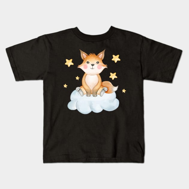 Fox Sitting On Cloud Kids T-Shirt by Mako Design 